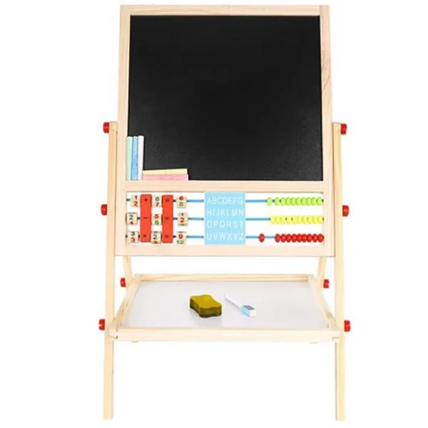 Tabla educativa tip sevalet, cu 2 fete, socotitoare, marker, burete, creta, lemn, 41x32x67 cm, Kruzzel