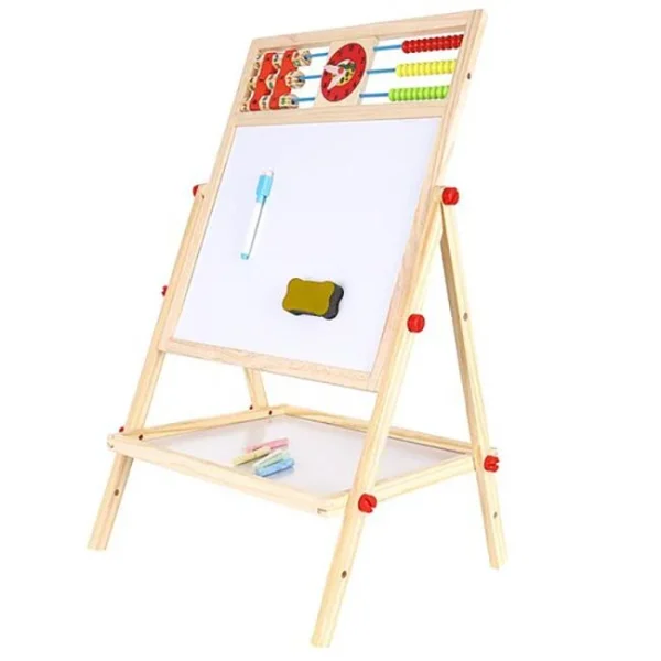 Tabla educativa tip sevalet, cu 2 fete, socotitoare, marker, burete, creta, lemn, 41x32x67 cm, Kruzzel