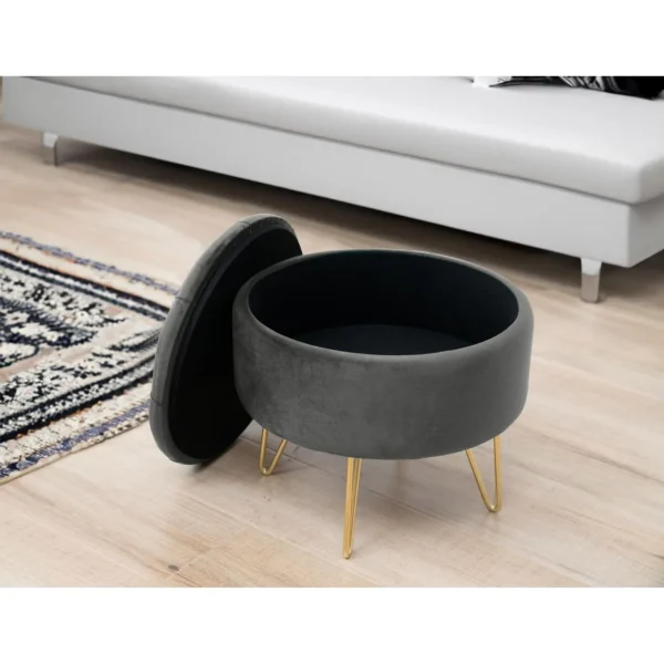 Taburet, rotund, cu spatiu depozitare, catifea, gri grafit, max 80 kg, 38x33 cm, Caro, Akord