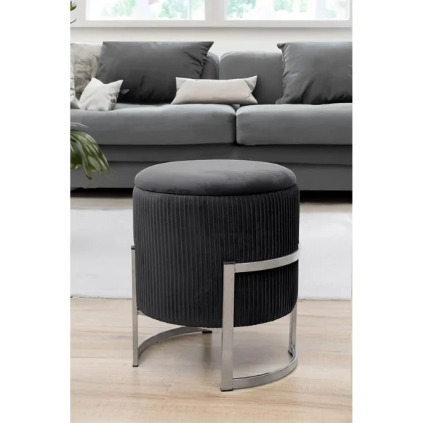 Taburet, rotund, cu spatiu depozitare, catifea, negru, max 80 kg, 40x46 cm, Porto, Akord