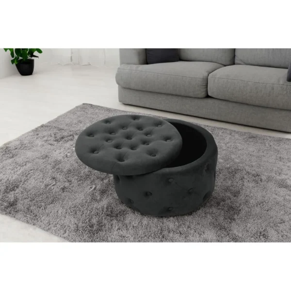 Taburet, rotund, cu spatiu depozitare, catifea, negru, max 80 kg, 55x30 cm, Alia, Akord