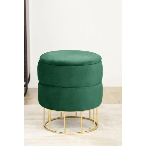 Taburet, rotund, cu spatiu depozitare, catifea, verde, max 80 kg, 37x42 cm, Elza, Akord