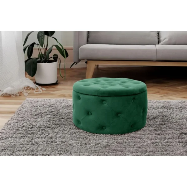 Taburet, rotund, cu spatiu depozitare, catifea, verde, max 80 kg, 55x30 cm, Alia, Akord
