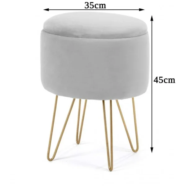 Taburet, rotund, cu spatiu depozitare, catifea, albastru, max 90 kg, 35x35x45 cm, Lili