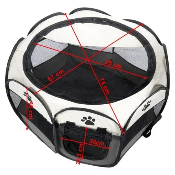 Tarc pentru animale de companie, Artool, textil, pliabil, acoperis detasabil, gri si bej, 74x74x43 cm