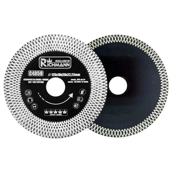 Disc diamantat turbo subtire, dublu segmentat, placi ceramice, taiere umeda si uscata, 125x10x20x22.23 mm, Richmann Exclusive