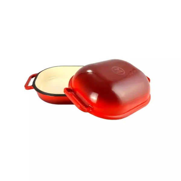 Tava de copt din fonta emailata cu capac, 30x24 cm, Perfect Home