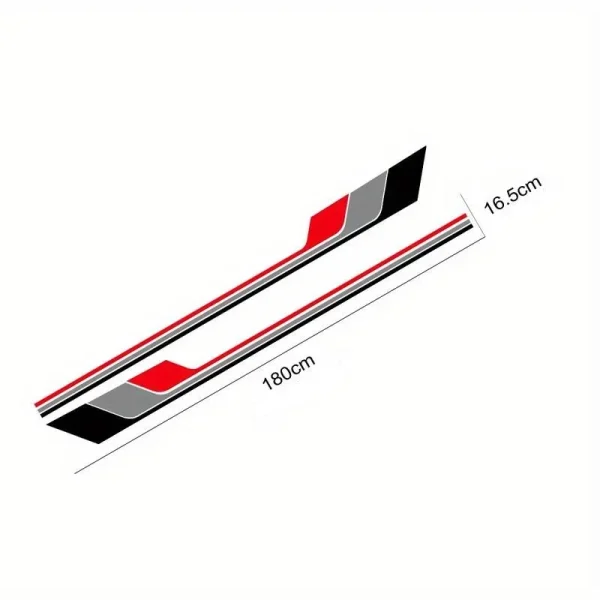 Set 2 stickere autoadezive Tuning, model "Racing Stripes V2", dimensiune 180 x 16,5 cm, culoare Negru + Gri + Rosu