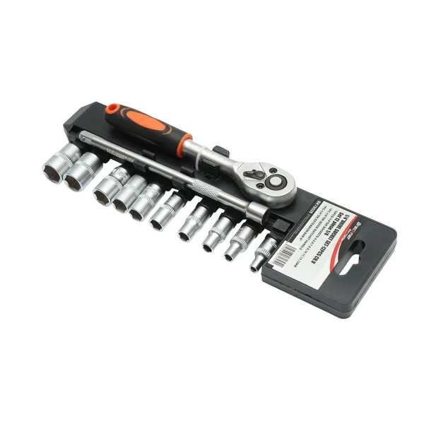 Trusa chei tubulare, 1/4", cu clichet reversibil, extensie, 12 piese, Breckner Germany