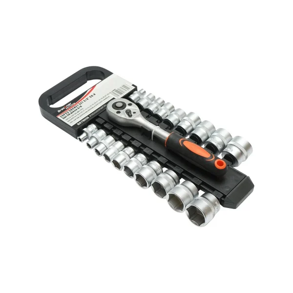 Trusa chei tubulare, 3/8", metrice Cr-V, cu clichet reversibil, 20 piese, Breckner Germany