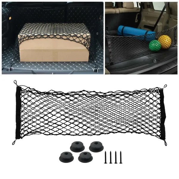 Plasa de bagaje elastica cu buzunar si suporti de montaj, dimensiune 100 x 40 cm