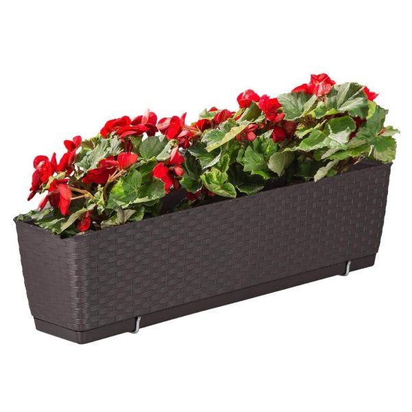 Jardiniera decorativa, Prosperplast, imitatie ratan, suport, maro, 49.2x17.2x17.4 cm, Old