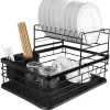 Uscator vase, scurgator, de bucatarie, 2 niveluri, metal si plastic, negru, 43x29x27 cm, Ruhhy