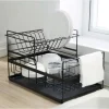 Uscator vase, scurgator, de bucatarie, 2 niveluri, metal si plastic, negru, 43x29x27 cm, Ruhhy