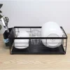 Uscator vase, scurgator, de bucatarie, 2 niveluri, metal si plastic, negru, 43x29x27 cm, Ruhhy