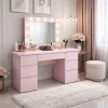 Masa de toaleta/machiaj, Vanessa, roz, cu oglinda si LED-uri, 130x43x143 cm