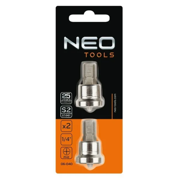 Set varfuri, biti, cu opritor, PH2, 1/4", 2 buc, PH2x25 mm, Neo
