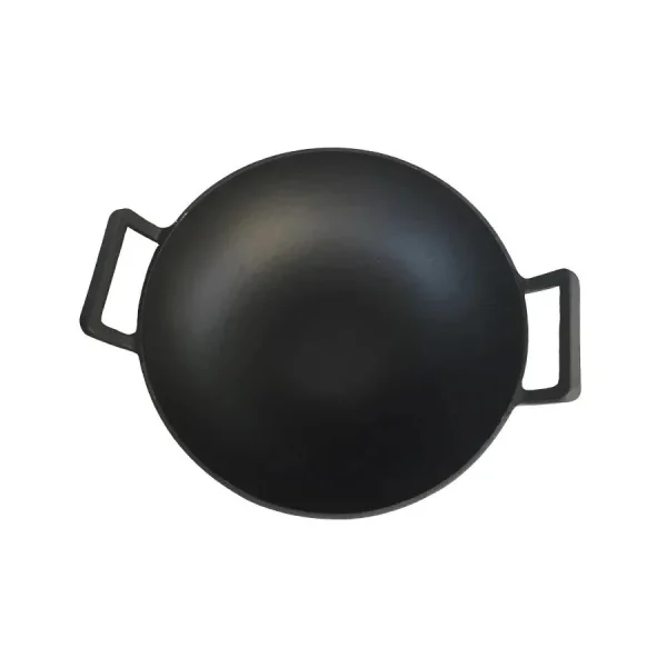 Vas de fonta tip Wok cu capac de lemn, 36.5x10 cm, Perfect Home