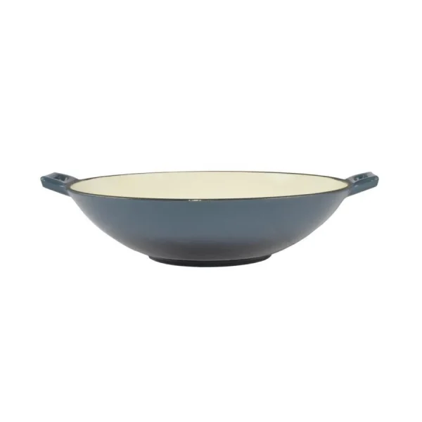 Vas de fonta tip Wok, emailat, 35.5x11 cm, cu lingura de lemn, Perfect Home