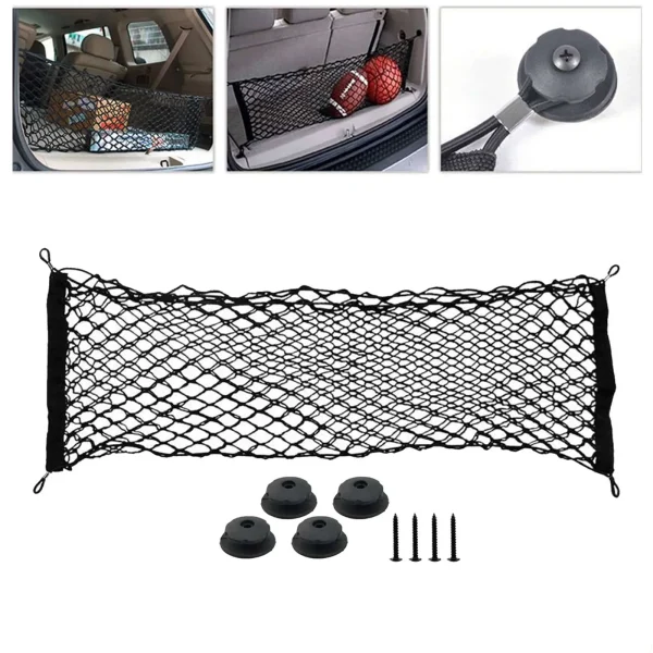 Plasa de bagaje elastica cu buzunar si suporti de montaj, dimensiune 100 x 40 cm