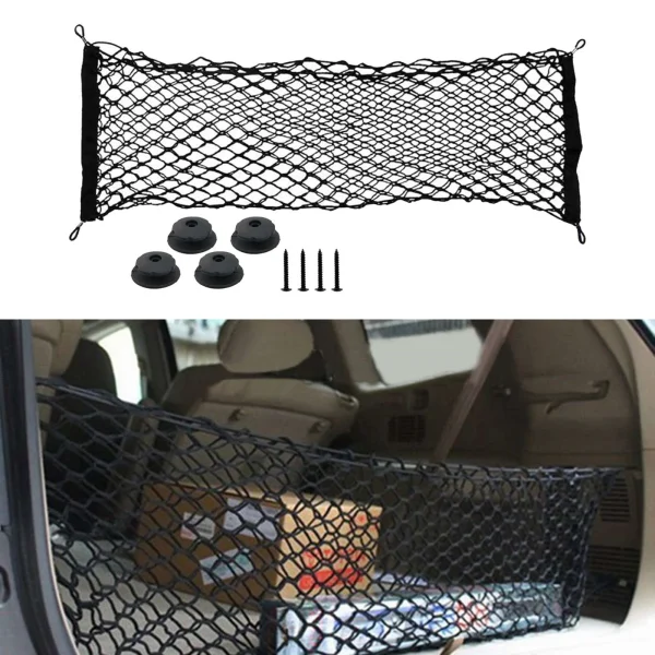 Plasa de bagaje elastica cu buzunar si suporti de montaj, dimensiune 100 x 40 cm