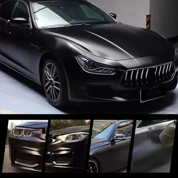 Folie auto pentru colantare integrala, Termoplastica, cu tehnologie "BUBBLE FREE", culoare Negru, finisaj Mat, dimensiune 3,0m x 1,52m