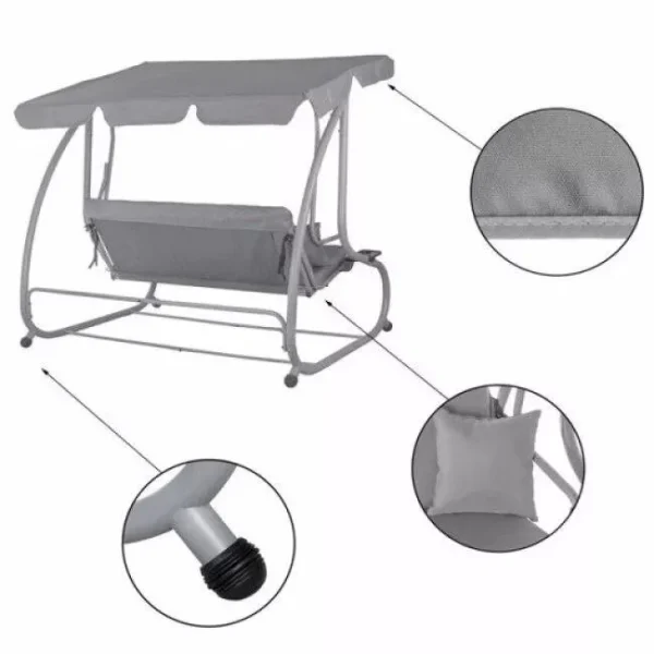 Balansoar gradina, Springos, Venezia, 3 locuri, gri, 190x125x163 cm, functie pat, max 280 kg