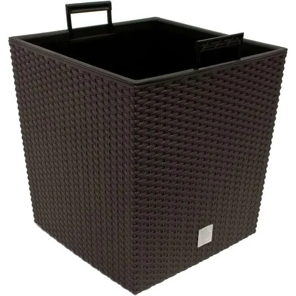 Set 2 ghivece de flori, Rato Low, imitatie ratan, patrate, 32x32x32.5 cm, maro, Prosperplast