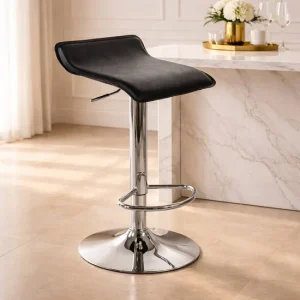 Scaun de bucatarie/bar, Artool, Fort, rotativ, piele ecologica neagra, picior metal argintiu, 38x39x84 cm