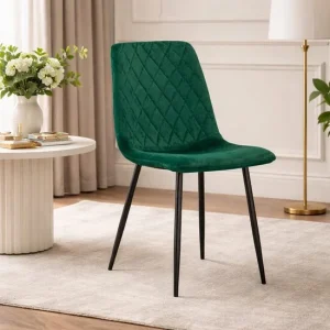 Scaun bucatarie/living, Artool, Turin, catifea verde, picioare metal negru, 44.5x53x88.5 cm