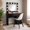 Masa de toaleta/machiaj, Irina, negru, cu oglinda si LED-uri, 94x43x141 cm