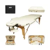 Masa de masaj pliabila, 3 zone, cadru lemn, spuma 5cm, inaltime 55-76cm, piele ecologica, dimensiuni 60x213cm, culoare Crem