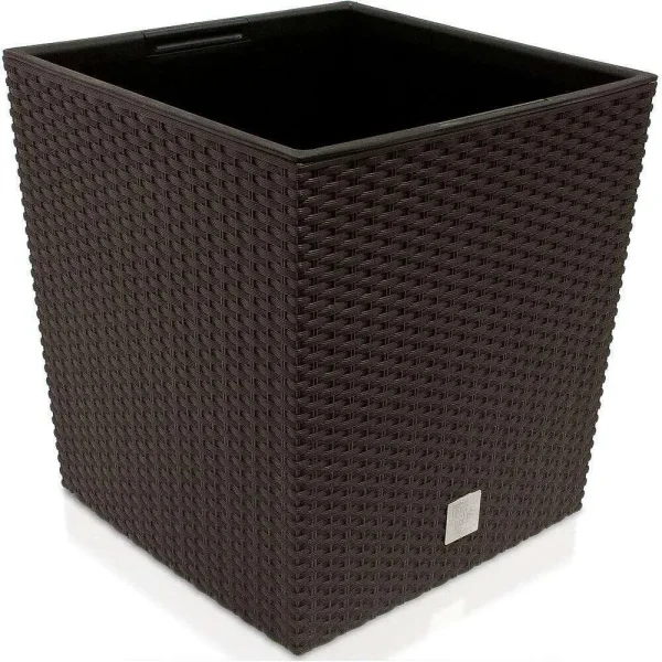 Set 2 ghivece de flori, Rato Low, imitatie ratan, patrate, 32x32x32.5 cm, maro, Prosperplast