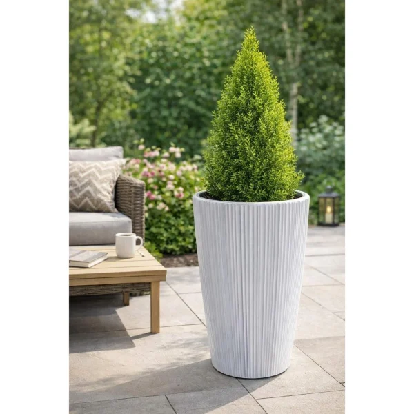 Ghiveci decorativ de flori, rotund, inalt, alb, 39x73 cm, 60/20 L, Oro