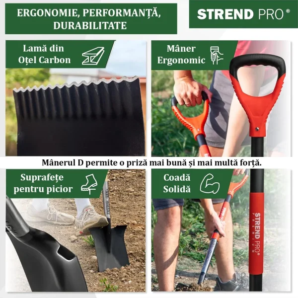 Harlet, cazma, drept, cu capat zimtat, coada fibra de sticla, 17x30x115 cm, Strend Pro Premium RedShark