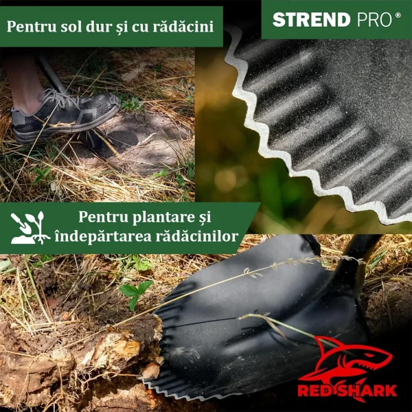 Harlet, cazma, ascutit, cu margini zimtate, coada fibra de sticla, 22x30x115 cm, Strend Pro Premium RedShark