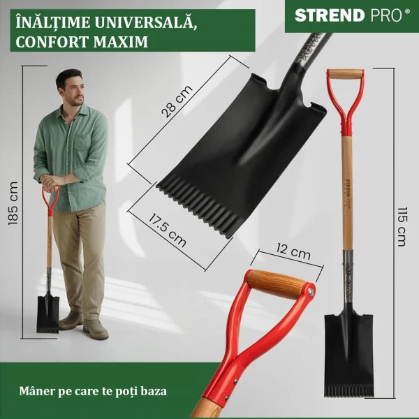 Harlet, cazma, drept, cu capat zimtat, coada lemn, 17x30x115 cm, Strend Pro Premium RedShark