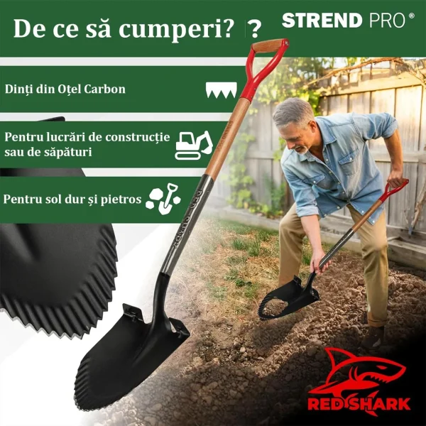 Harlet, cazma, ascutit, cu margini zimtate, coada lemn, 22x30x115 cm, Strend Pro Premium RedShark