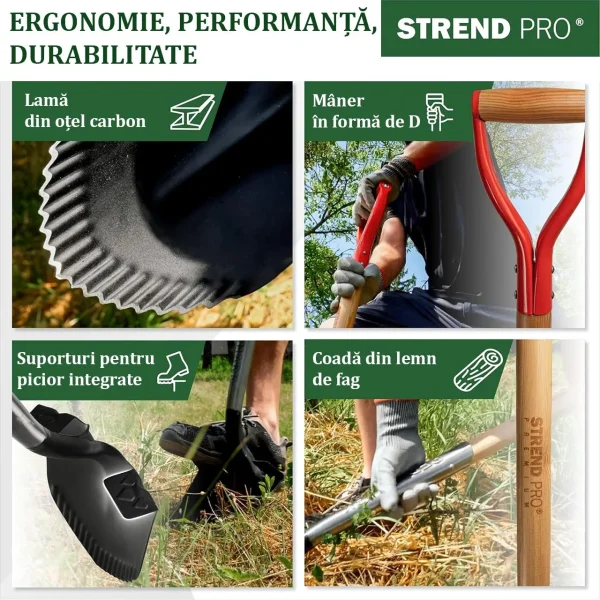 Harlet, cazma, ascutit, cu margini zimtate, coada lemn, 22x30x115 cm, Strend Pro Premium RedShark