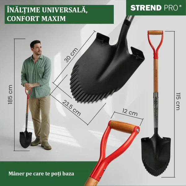 Harlet, cazma, ascutit, cu margini zimtate, coada lemn, 22x30x115 cm, Strend Pro Premium RedShark