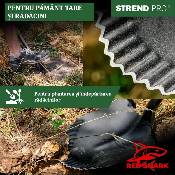 Harlet, cazma, ascutit, cu margini zimtate, coada lemn, 22x30x115 cm, Strend Pro Premium RedShark