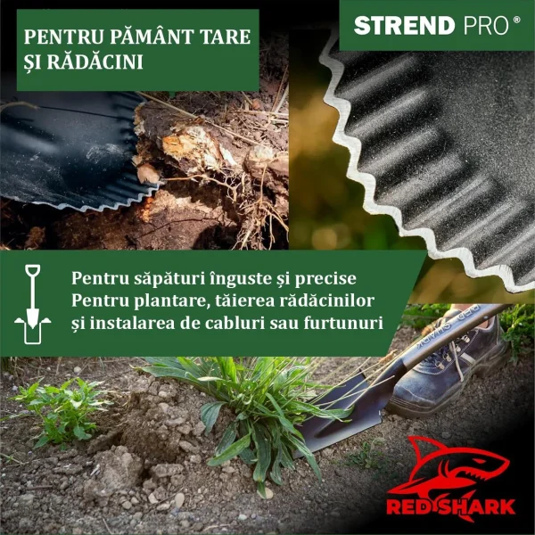 Harlet, cazma, ingust, cu varf zimtat, coada lemn, 12.5x40x128 cm, Strend Pro Premium RedShark