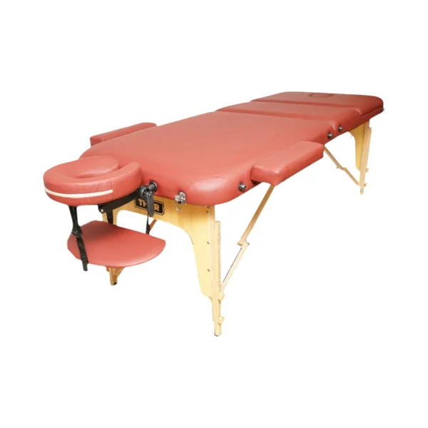 Masa de masaj pliabila, 3 zone, cadru lemn, spuma 5cm, inaltime 55-76cm, piele ecologica, dimensiuni 60x213cm, culoare Burgundy