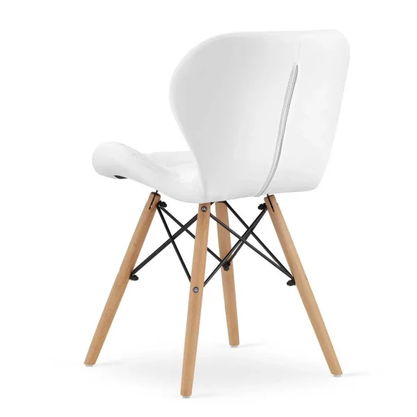 Scaun stil scandinav, Artool, Lago, piele ecologica alba, picioare lemn natur, 47x38x73 cm