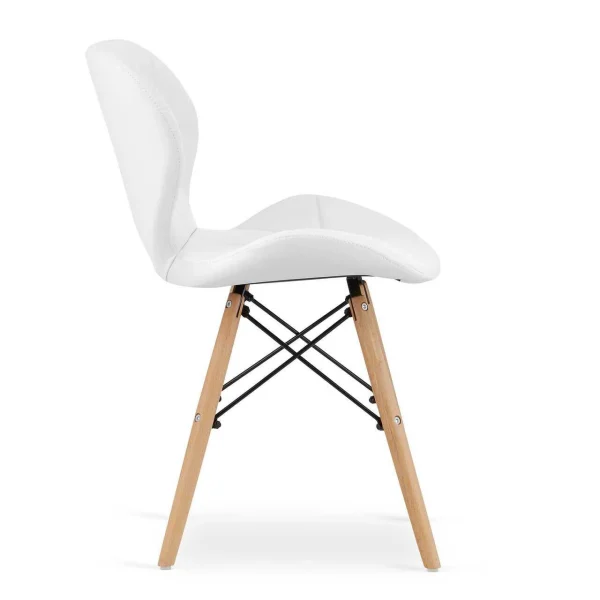 Scaun stil scandinav, Artool, Lago, piele ecologica alba, picioare lemn natur, 47x38x73 cm