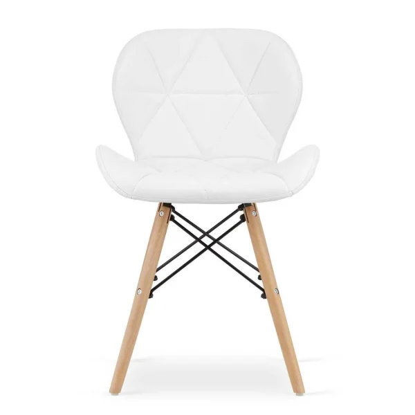 Scaun stil scandinav, Artool, Lago, piele ecologica alba, picioare lemn natur, 47x38x73 cm