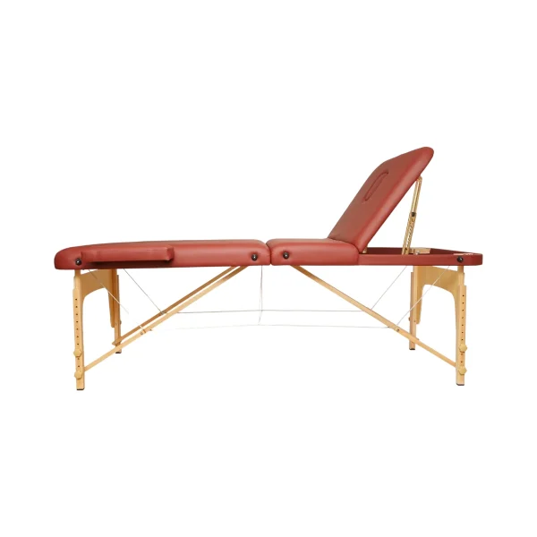 Masa de masaj pliabila, 3 zone, cadru lemn, spuma 5cm, inaltime 55-76cm, piele ecologica, dimensiuni 60x213cm, culoare Burgundy