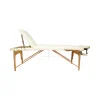 Masa de masaj pliabila, 3 zone, cadru lemn, spuma 5cm, inaltime 55-76cm, piele ecologica, dimensiuni 60x213cm, culoare Crem
