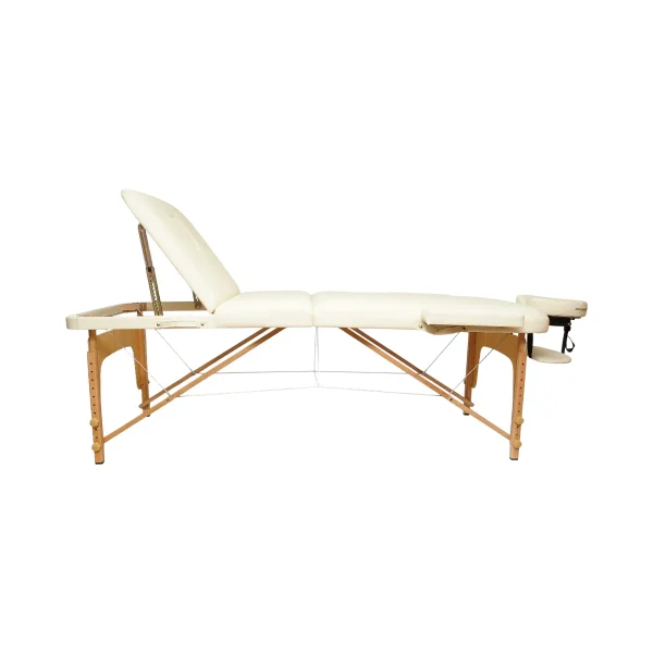 Masa de masaj pliabila, 3 zone, cadru lemn, spuma 5cm, inaltime 55-76cm, piele ecologica, dimensiuni 60x213cm, culoare Crem