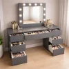 Masa de toaleta/machiaj, Antonia, antracit, cu oglinda si LED-uri, 155x42x135 cm